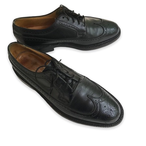 Vintage Florsheim Imperial Longwing Leather Wing Tip Black Mens Size 9D Shoes - Picture 1 of 15